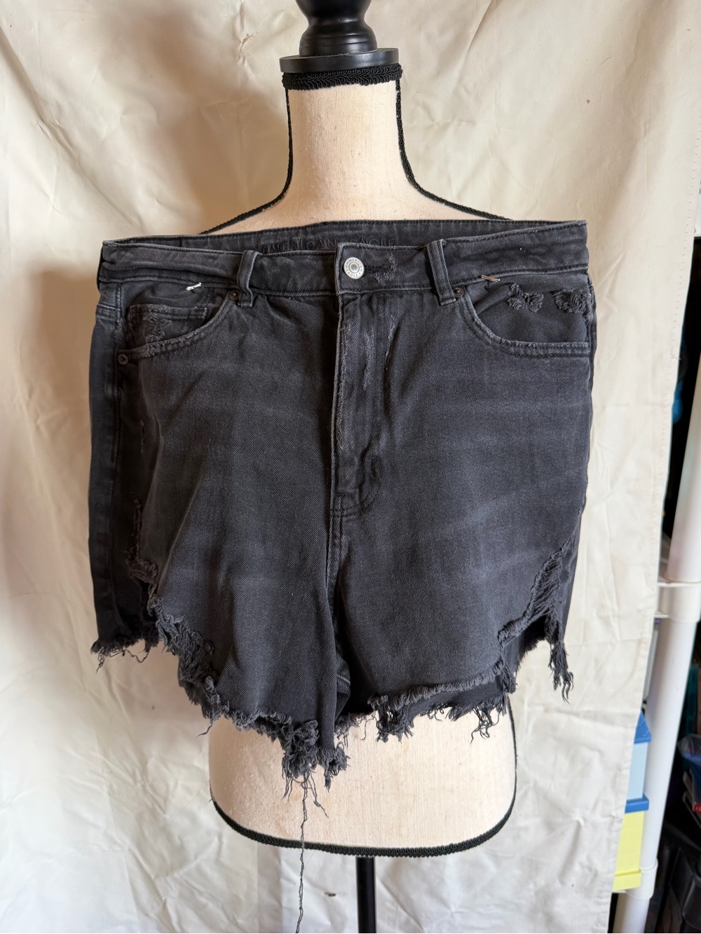 American Eagle Outfitters Black Distressed Cutoff Denim Shorts